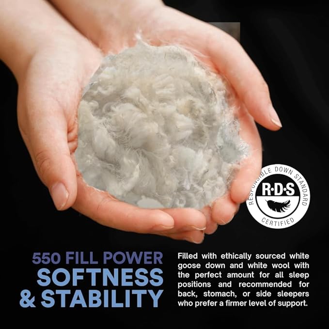 Continental Bedding Australian Wool and Down Bed Pillow Blend 40/60, Queen, White