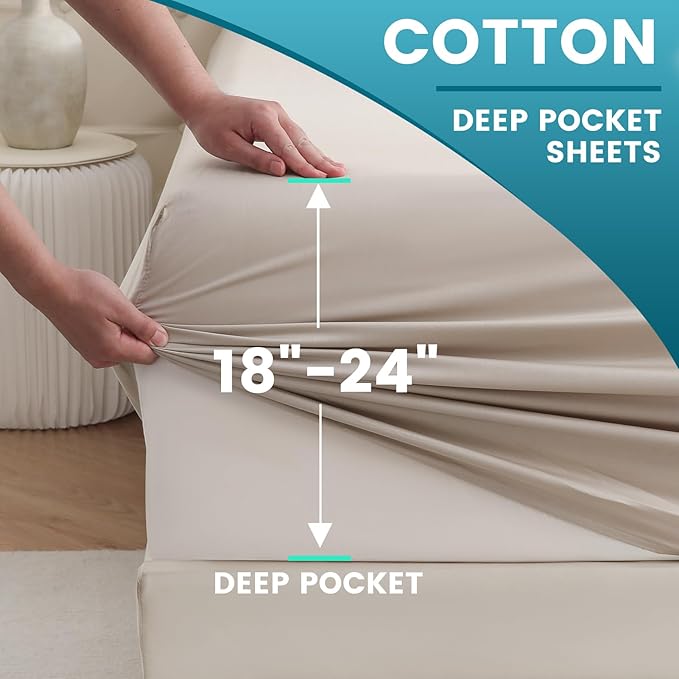 Bedlifes California King Sheet Set, Extra Deep Pocket 18-24 Inches, 1000Thread Count 100% Egyptian Cotton, Soft and Breathable 4-Piece,Linen