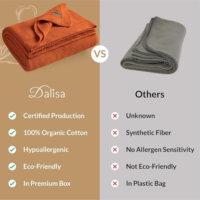 Dalisa 100% Organic Turkish Cotton Throw Blanket - GOTS Certified, Cozy - Perfect for Couch, Bed, and Home Decor - Boho Vintage Knit Alina (Harvest Pumpkin, 50x60)