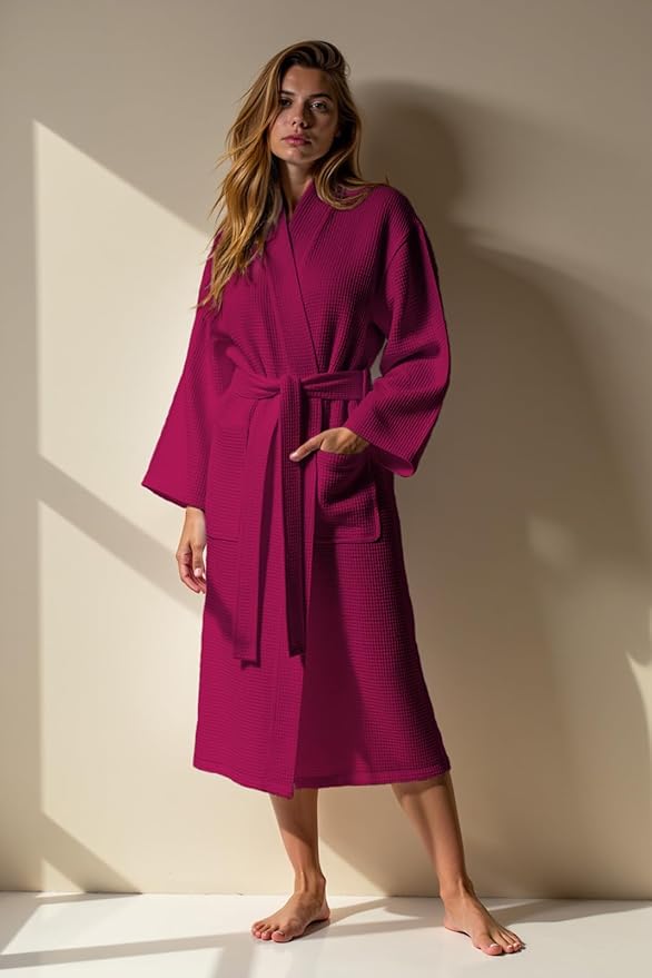 Turquaz Lightweight Full-Length Robes For Women Waffle Kimono Bathrobe - Soft, Fast-Drying, Long-Lasting Cotton Blend Unisex