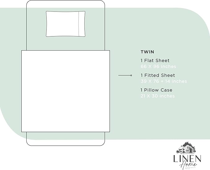 Linen Home 100% Cotton Percale Sheets Twin Size, Pastel Turk, Deep Pocket, 3 Pieces Set - 1 Flat, 1 Deep Pocket Fitted Sheet and 1 Pillowcase, Crisp Cool and Strong Bed Linen