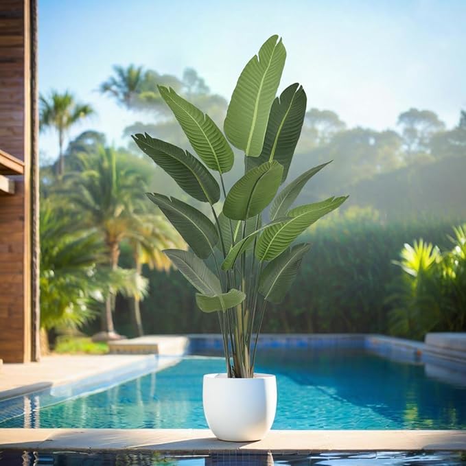 6FT Artificial Bird of Paradise Tree 70 Inch Tall Faux Silk Plants Banana Leaf with 13 Trunks in Black Pot for Home Decor Living Room Office Bedroom