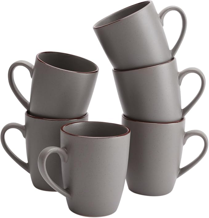 famiware Venus Coffee Mugs for 6, 14 oz Mug Set, Dringking Cup with Handle for Coffee, Tea, Cocoa, Milk, Dark Grey