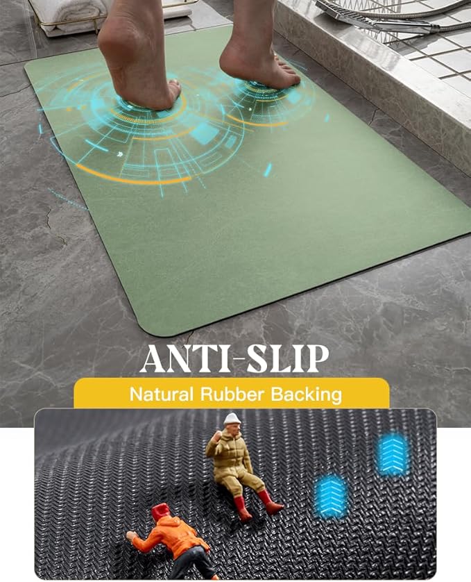 MontVoo -Bath Mat Rug-Rubber Backing Non Slip Quick Dry Absorbent Thin Bathroom Rugs Fit Under Door-Faux Suede Surface Bathroom Floor Mats-Shower Rug for in Front of Bathtub Shower Sage Green 17x27.5