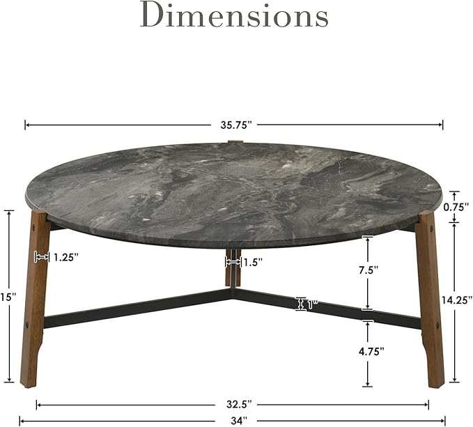 HEAH-YO Round Coffee Table, 36” Wooden Coffee Tables for Living Room, Modern Corner Table for Small Spaces, Black