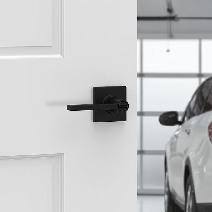 Kwikset Casey Entry Door Handle with Lock and Key, Secure Keyed Reversible Lever Exterior, for Front Entrance and Bedrooms, Matte Black, 4 Pack, Pick Resistant SmartKey Rekey Security and Microban