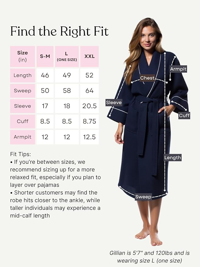 Turquaz Lightweight Full-Length Robes For Women Waffle Kimono Bathrobe - Soft, Fast-Drying, Long-Lasting Cotton Blend Unisex