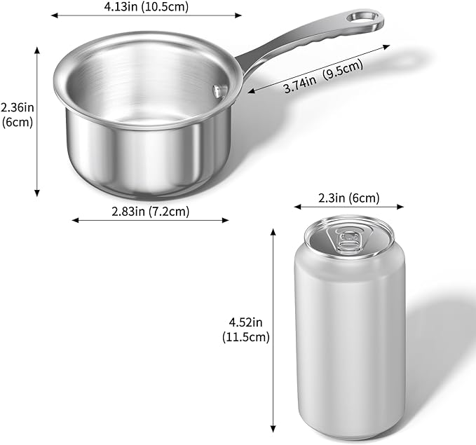 Macevia Mini Sauce Pan with Lid,Stainless Steel Butter Warmer Small Pot, For All Stoves Multipurpose Use for Home Kitchen or Restaurant (10.8oz/320ml) - Silver