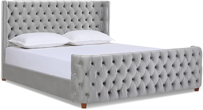 Jennifer Taylor Home Brooklyn King Tufted Panel Bed Headboard and Footboard Set, Opal Grey Velvet