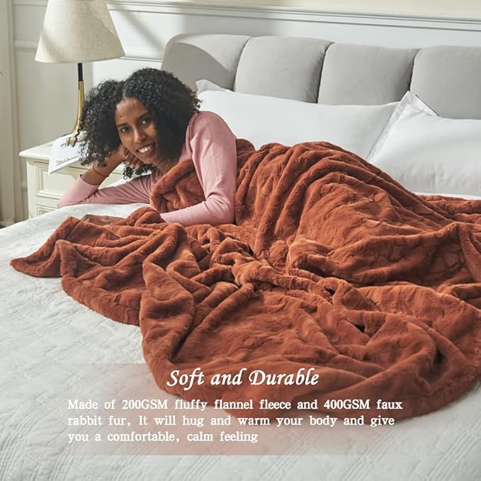 Krifey Oversized Faux Fur Blanket, Super Soft Cozy Blanket, Luxury Fluffy Throw Blanket Fuzzy Bed Throw, Plush for Women, Camel 60" x 80"