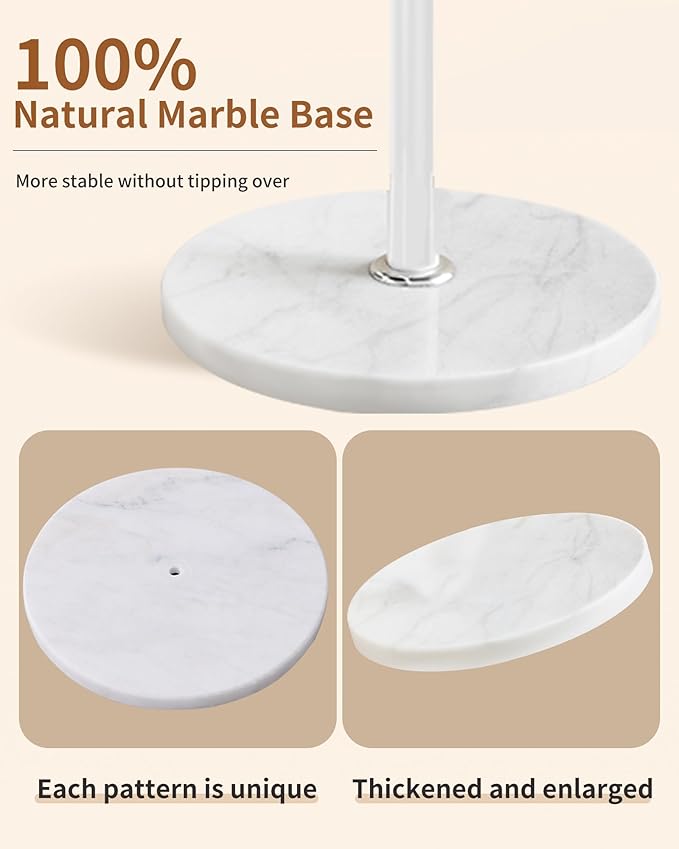 Metal Coat Rack with Natural Marble Base, Coat Rack Stand with 12 Hooks & Umbrella Holder, White Modern Freestanging Coat Racks, Coat Jacket Hanger Tree Stand for Corner Entryway Office