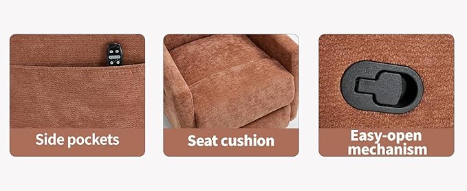 PELUMY Massage Recliner Chair with Heat - Manual Rocker Swivel Recliner, 360° Rotation & 155° Recline for Living Room（Linen Fabric, Orange）