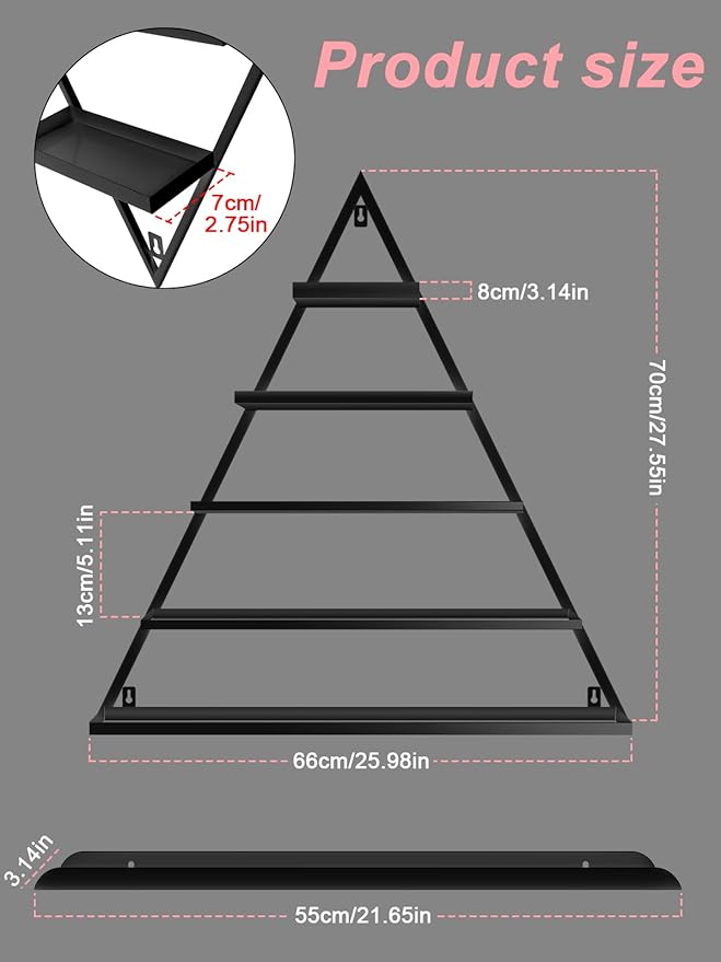 EBANKU 10PCS Nail Polish Racks 5 Tiers Nail Polish Shelf for Wall Triangular Display Rack Cosmetic Display Cases Lipstick Perfume Wall Shelf Essential Oil Organizers for Home Spa Nail Salon(Black)