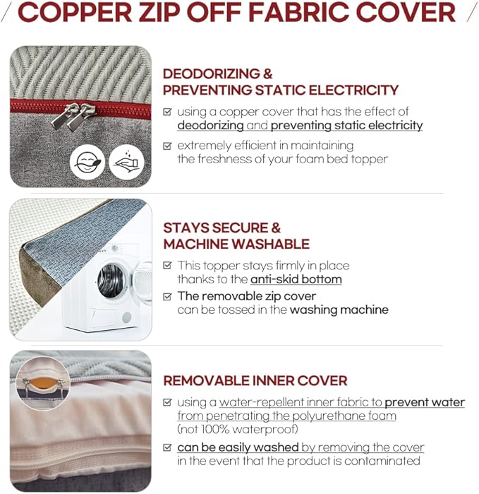 EVEZARY(KOR) Top Notch Memory Foam Mattress Topper–Relieve Back Pain,ergonomic,breathable,odor-free foam.Non-slip,rollable,washable cover. Compr test. CertiPUR-US certified for quality and durability.