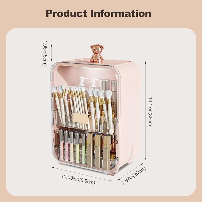 Ergocar Portable Pink Bear Series Multi-Function Make Up Case Dustproof Cosmetic Storage Box, Cosmetics Skin Care Products Jewelry Organizer Case Lipstick Box With LED Light - Pink