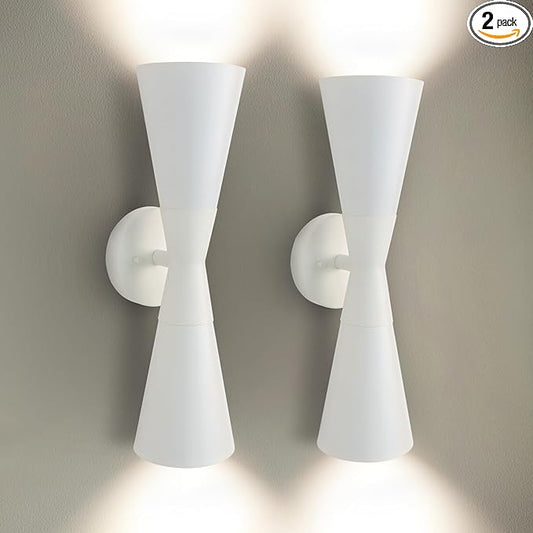 Modern Indoor Wall Sconces Set of 2 Up and Down White Wall Sconces Mid Century Indoor Wall Light Fixture Hardwired Wall Mounted Lamp for Living Room Bathroom Bedroom Hallway 13 Inch