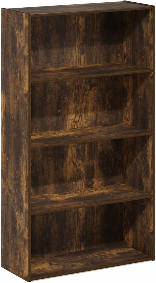 Furinno PASIR Book Shelf, 4-Tier Bookshelf, Bookcase with Open Shelf, 9.4 x 23.6 x 41.7, for Living Room, Bedroom, Home Office, Amber Pine