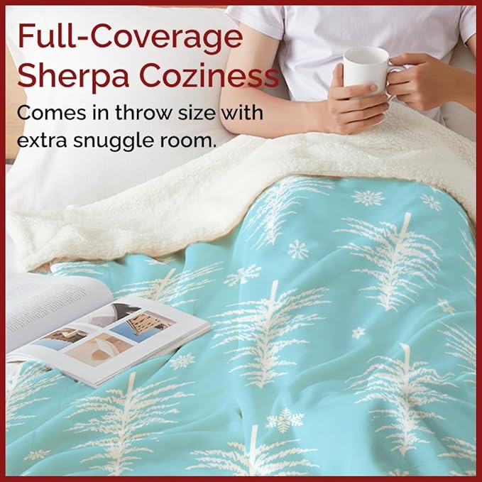 Christmas Sherpa Blanket Throw Size - Reversible Sherpa Fleece Blanket - Super Soft Double Sided Throw for Bed, Sofa, Couch - Thick, Cozy & Plush - Xmas Winter Bedding - Christmas Snowflakes, 50x60