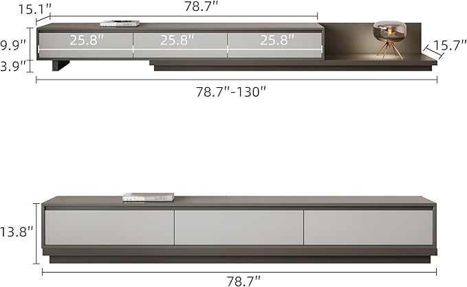 Mid-Century Modern Extendable Entertainment Center with 3 Drawers,TV Stand Adjustable from 78.7" to 130",TV Cabinet for Living Room,Grey