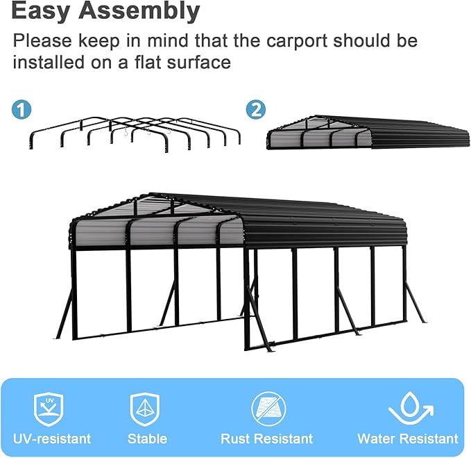 12x20FT Heavy Duty Metal Carport - Reinforced Galvanized Carport Canopy for All-Weather Shelter, Enhanced Wind Resistance for Boats, Cars, Trucks and Tractors