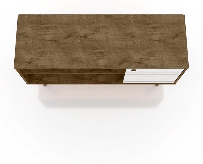 Manhattan Comfort Liberty Mid Century Modern TV Stand for Televisions up to 46 Inches, Bedroom and Living Room Entertainment Center with Storage, Shelves, and Cabinet, 43" Wide, Rustic Brown/White