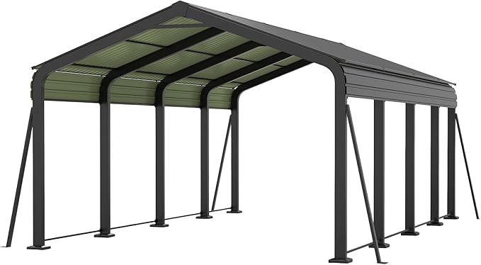 12x20 FT Metal Carport, Heavy Duty Car Port Canopy with Galvanized Steel Roof & Frame, Large Metal Carport Kit, Outdoor Car Garage, Steel Car Shelter for Car, Boat, Truck, Dark Gray