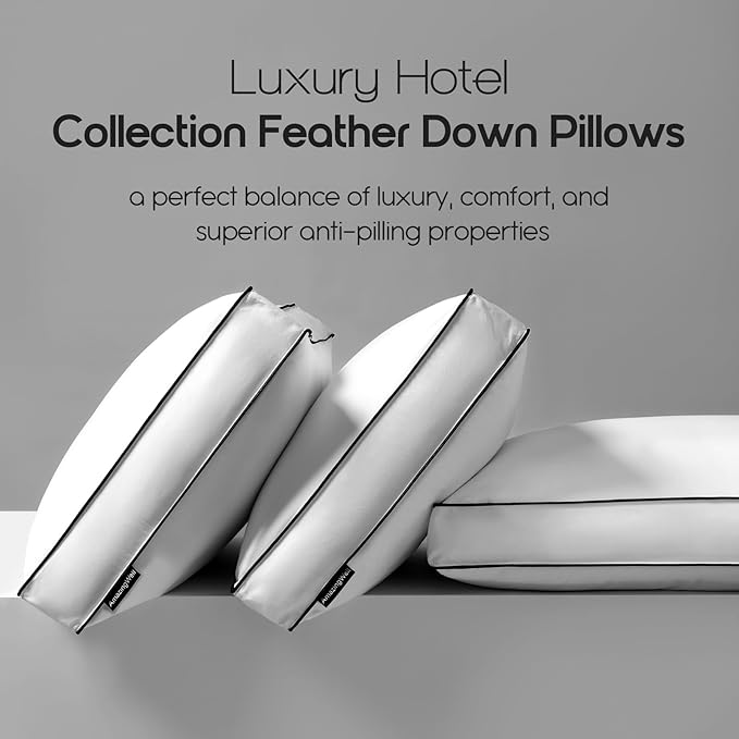 Feather Down Pillows King Size Set of 2, Hotel Quality Bed Pillows for Sleeping , Down Surrounded Soft Medium Firm Gusseted Pillow for Back, Stomach or Side Sleepers, Medium Firm, 20" x 36"