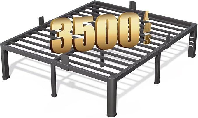 FUIOBYVV 16 Inch King Bed Frame with Rounded Corner and Headboard Hole Mattress Retainers 3500 LBS Metal Heavy Duty Steel Slats Support No Box Spring Needed Platform Noise Free Easy Assembly