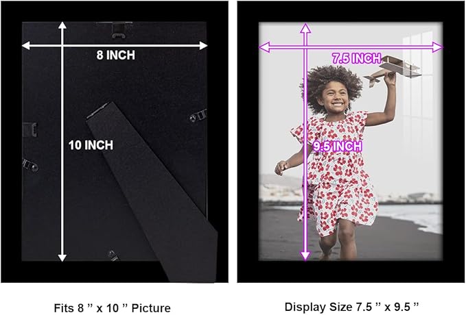 Renditions Gallery 8x10 inch Picture Frame High-end Modern Style, Made of Solid Wood and High Definition Glass Ready for Wall and Tabletop Photo Display, Black Frame