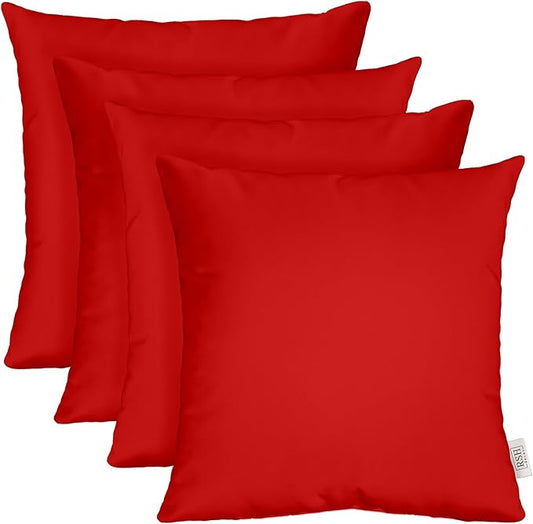 RSH DECOR: Sunbrella Square Throw Pillows Set of 4 | 24" x 24" | Water and Fade-Resistant Performance Fabric | Outdoor Pillow Covers with Down-Alternative Inserts | Canvas Jockey Red