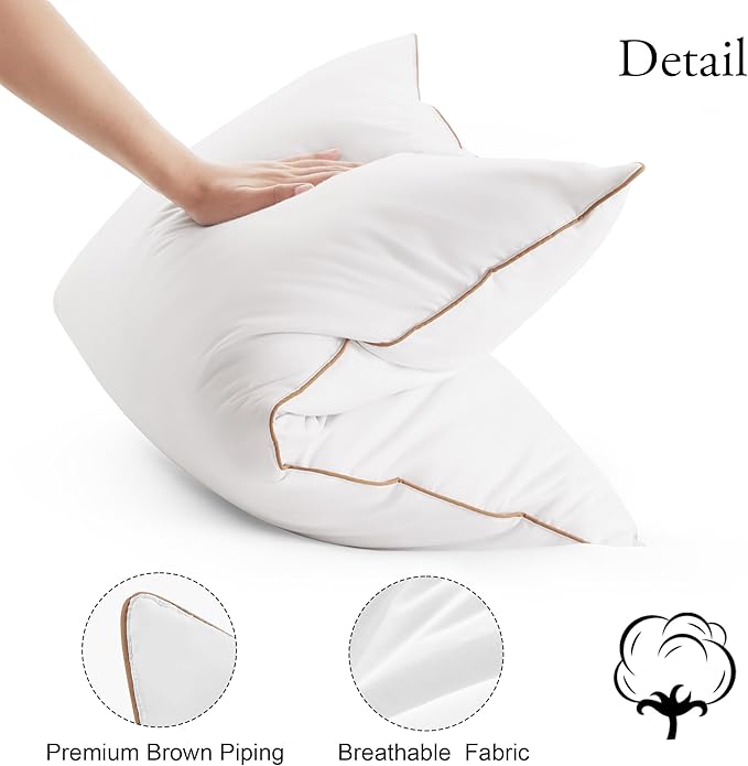 Deodar Bed Pillows Goose Feather Down Pillows Queen Size Set of 2 - Made in USA Hotel Pillow for Sleeping Soft Fluffy Pillow for Back Side Stomach Sleepers 20" x 30"