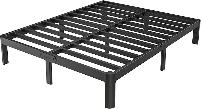 Black King Size Bed Frame 12 Inch, Metal King Bed Frame No Box Spring Needed, DIY Headboard Holes, Heavy Duty Steel Support 3500 LBS, Noiseless, Round Corner Leg, Storage Space, Easy Assembly