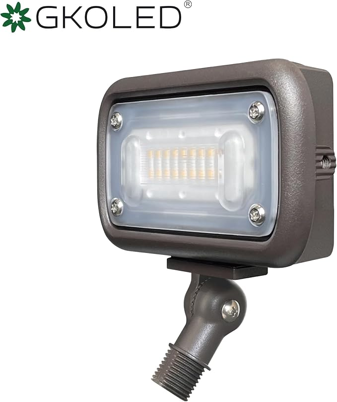 GKOLED 12W Outdoor Waterproof LED Garden Security Floodlight, 900Lumens, 80CRI, 2700K, 9-15V AC/DC, 1/2 Knuckle Mount, UV Resistant