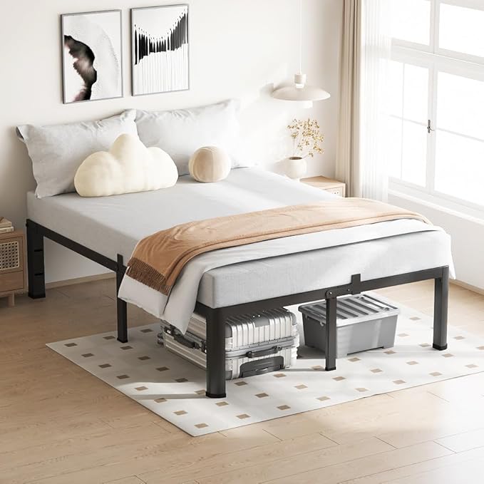 14 Inch King Size Bed Frame, 3500Lbs Heavy Duty Metal Platform with Round Corner Legs Mattress Slide Stopper, Steel Slat Support No Box Spring Needed, Noise Free, Non-Slip, Easy Assembly