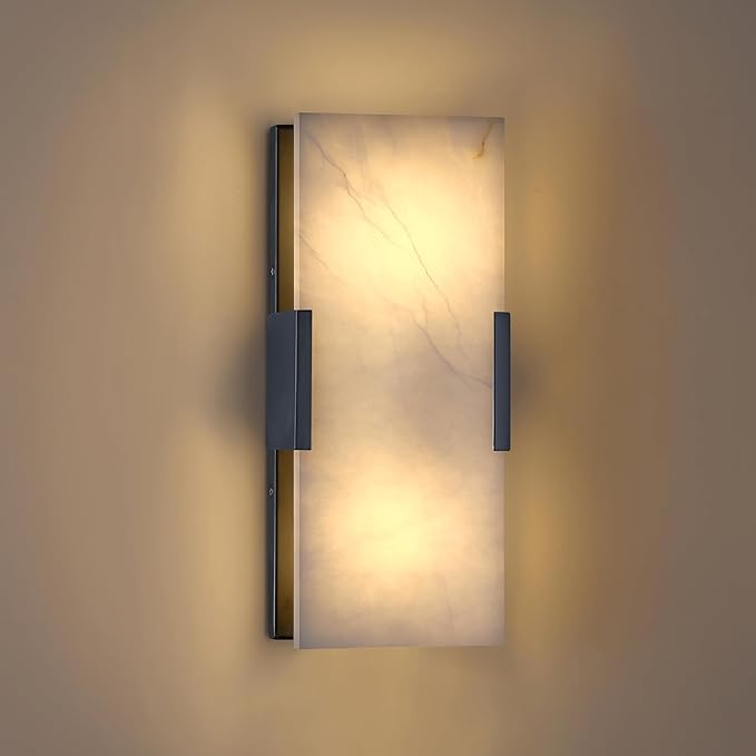 Doraimi Lighting 2 Light 12" Natural Square Alabaster Marble Bathroom Wall Sconce Modern Concise Style Wall Light Fixture,Dark Gray Finish for Bedroom Hallway Bedside Living Room