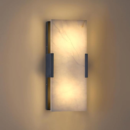 Doraimi Lighting 2 Light 12" Natural Square Alabaster Marble Bathroom Wall Sconce Modern Concise Style Wall Light Fixture,Dark Gray Finish for Bedroom Hallway Bedside Living Room