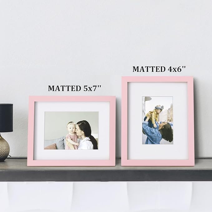 Egofine 8x10 Picture Frame Made of Solid Wood with Plexiglass, Display Pictures 4x6/5x7 with Mat or 8x10 Without Mat for Tabletop and Wall Mounting, Pink