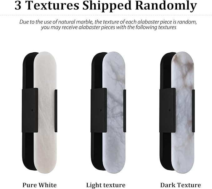 19.7 in Matte Black Alabaster Wall Sconces, Natural Marble Wall Sconces Indoor Alabaster Sconces for Living Room Modern Alabaster Sconces Wall Lighting for Dining Room Stairs Bedroom