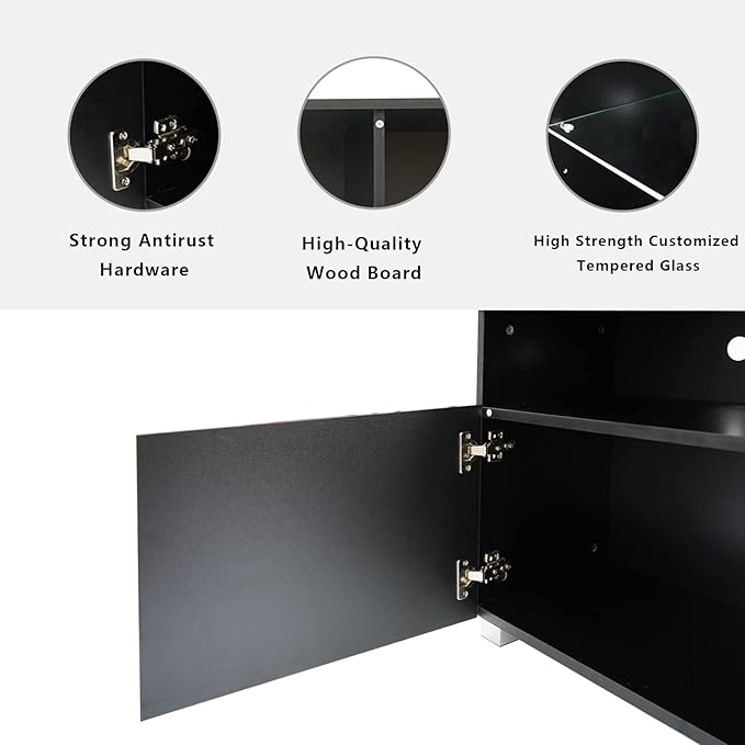 St.Mandyu LED TV Stand for 60/65/70 inch TV, Modern Television Table Center Media Console with Drawer and Led Lights, High Glossy Entertainment Center for Living Game Room Bedroom, Black¡