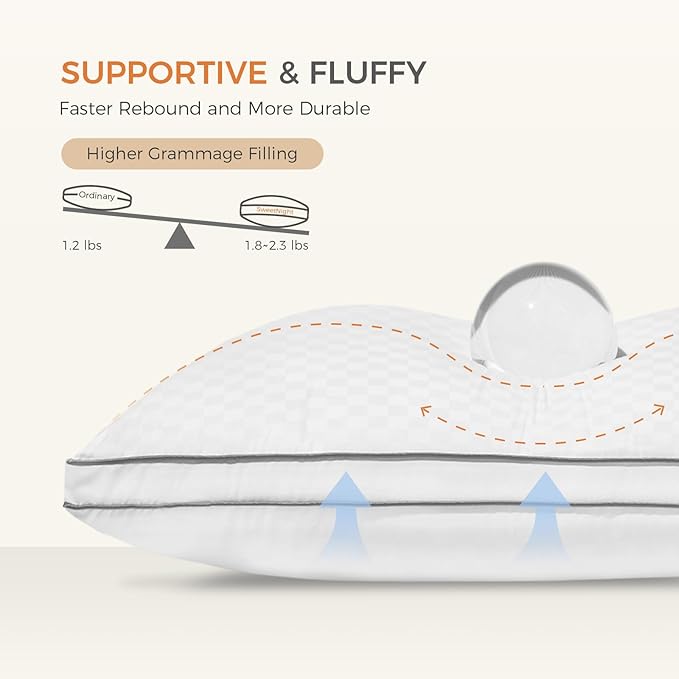 Sweetnight Bed Pillows Queen Size Set of 2, Fluffy Luxury Hotel Pillows Collection Gusseted for Neck and Shoulder, Side Back Stomach Sleeper Pillow, Cozy Night 18"X28"