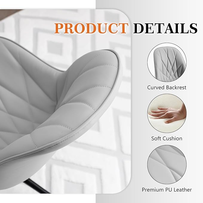 Rowill Modern Office Chair - Ergonomic Swivel Leather Desk Chair with Curved Backrest, Height Adjustable Rolling with Wheels, Perfect for Study Room & Office, Gray