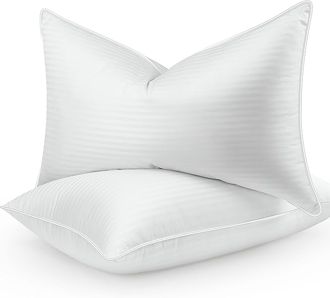 COZSINOOR Goose Feather Pillows King Size - Set of 2, Hotel Down Bed Pillow for Sleeping, Soft 600 TC Cotton Cover, Fluffy Support Surround Fill Down Alternative for Back, Stomach, Side Sleepers