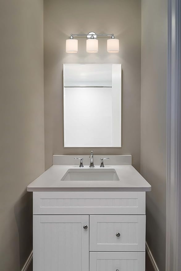 XiNBEi Lighting Wall Light, Bathroom Vanity Light with Fabric Shade, 3 Light Wall Fixture Chrome Finish for Bathroom XB-W1214-3-CH