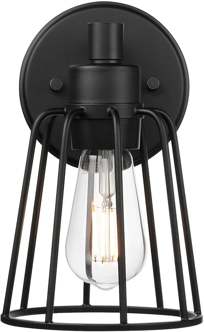 XiNBEi Lighting Wall Sconce, Vintage Cage Sconces Wall Lighting, Farmhouse Black Light Fixture XB-W1287-1-MB