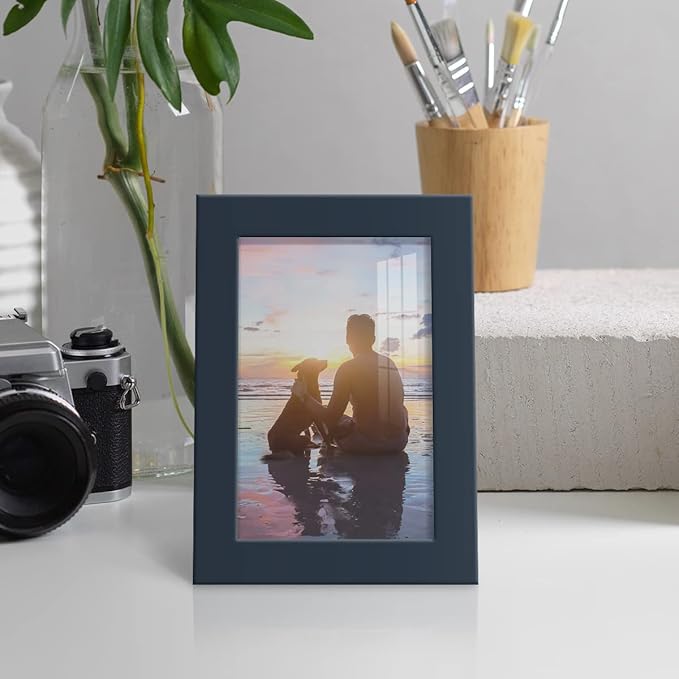 Renditions Gallery 4x6 inch Picture Frame High-end Modern Style, Made of Solid Wood and High Definition Glass Ready for Wall and Tabletop Photo Display, Navy Frame