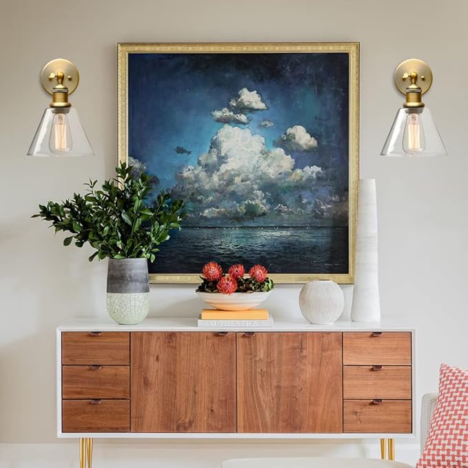 Yosoan Indoor Wall Sconce Fixture Light, 1-Light Modern Single Antique Brass Vintage Industrial Hardwired with Funnel Flared Clear Glass Shade Lamp for Bathroom Sink Porch Kitchen Living Room(Antique)