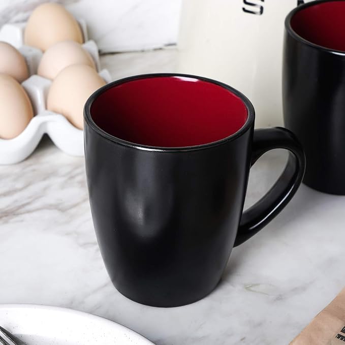 Stone Lain Stoneware Dish Set, 4 Mugs, Albie - Red and Black