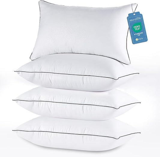 JOLLYVOGUE King Size Pillows Set of 4 for Sleeping, Soft and Supportive Bed Pillows with Down Alternative Filling for Side and Back Sleepers, Hotel Collection