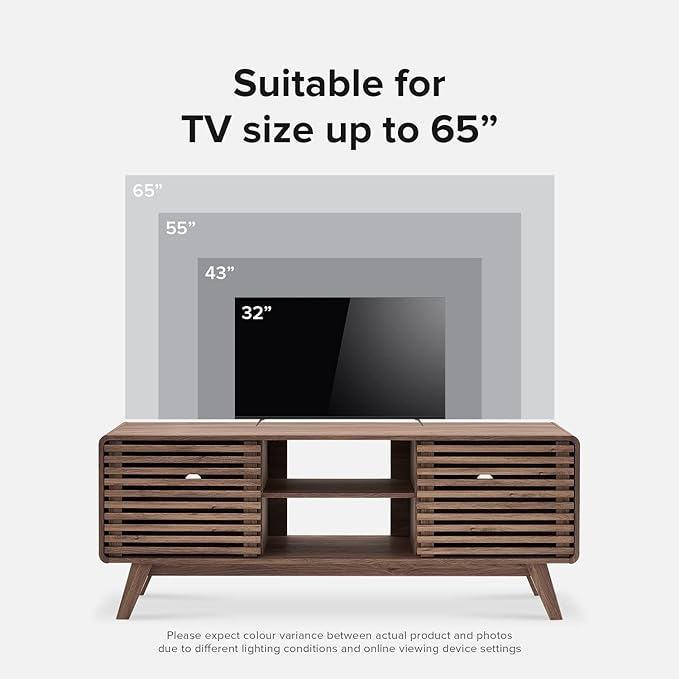 mopio Ensley TV Stand, Mid Century Modern for 55/60/65 inch TV, Farmhouse TV Stand, Entertainment Center with Storage, TV and Media Console for Living Room (Walnut, 59" Tall)