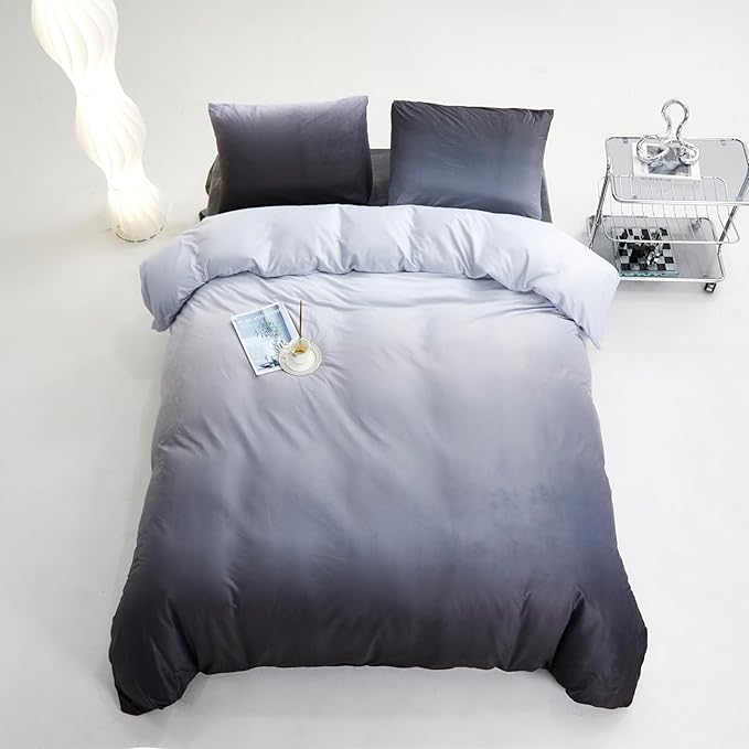 CLOTHKNOW Gray White Comforter Sets Twin/Twin XL Gradient Grey Velvet Bedding Comforter Sets Gray Bed Sets Soft